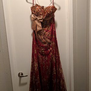 Burgundy & Gold Peacock Formal/Prom/Pagent Dress